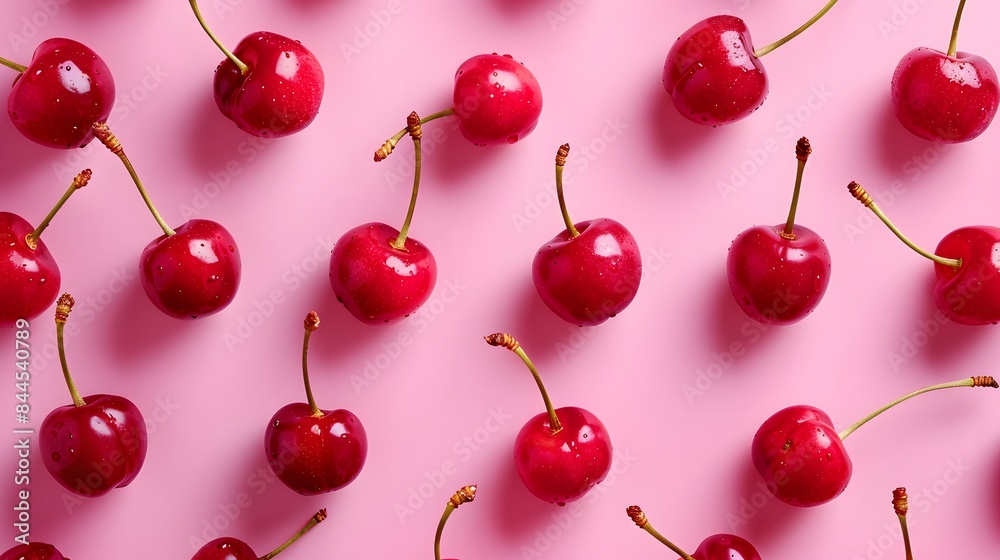 Cherry on pink background, pattern style.