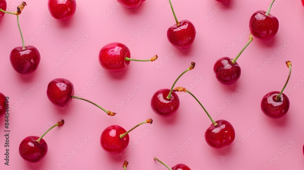 Cherry on pink background, pattern style. Cherry on pink background, pattern style.
