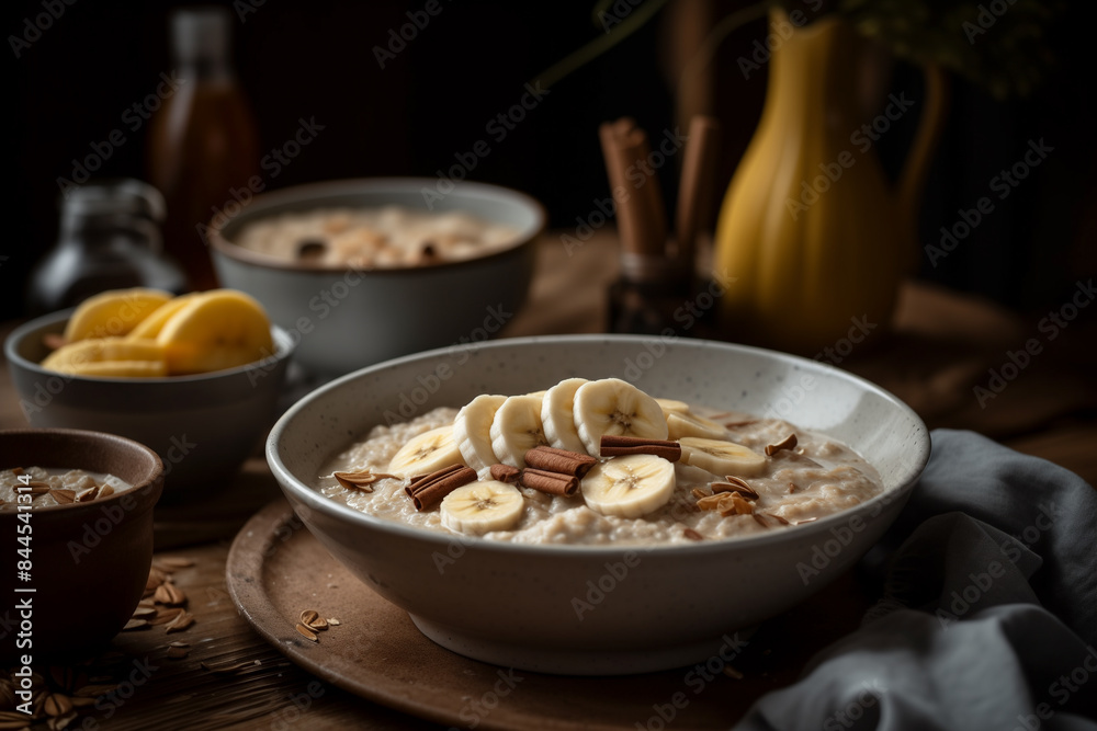 Warm Bowl of Oatmeal with Bananas and Nuts Warm Bowl of Oatmeal with Bananas and Nuts