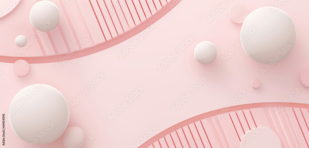 Abstract pink background with wavy 3D layers and bubble shapes, creating a soft and elegant design. Suitable for banner, card, or advert backdrop.