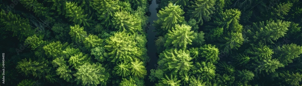 Aerial view of lush green forest with dense trees and a visible trail. Perfect for nature, travel, and outdoor themed projects. Aerial view of lush green forest with dense trees and a visible trail. Perfect for nature, travel, and outdoor themed projects.