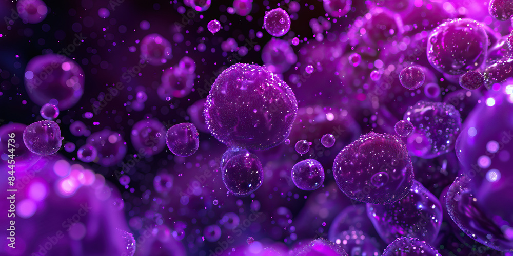 Grape Purple Sanitizer Microbial Disruption: High-resolution view of grape purple-colored sanitizer particles, depicting their disruption of microbial cells for effective sanitization Grape Purple Sanitizer Microbial Disruption: High-resolution view of grape purple-colored sanitizer particles, depicting their disruption of microbial cells for effective sanitization