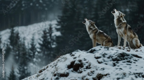 Mystical Howling Wolves  Majestic Wildlife in Moonlit Snowy Forest