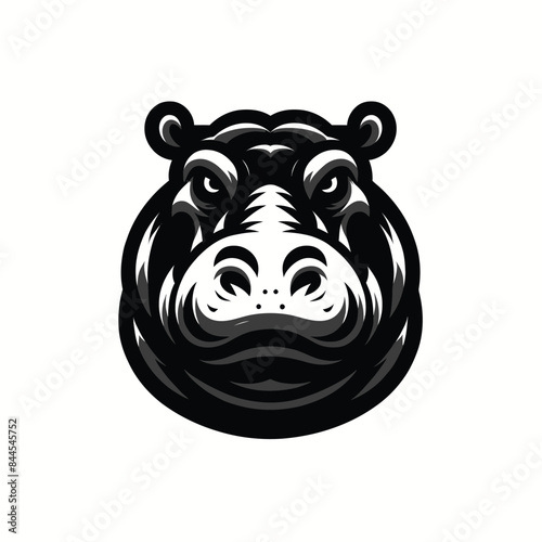 mascot logo of a Hippopotamus in black and white silhouette