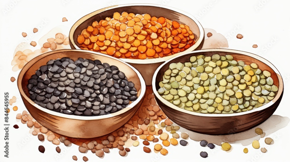 A watercolor of lentils clipart, isolated on white background A watercolor of lentils clipart, isolated on white background