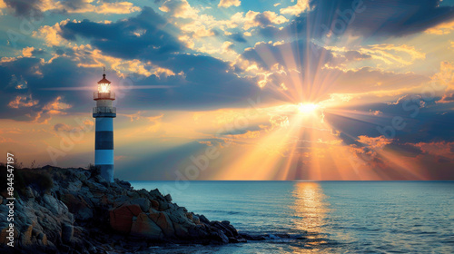 Beautiful lighthouse on rocky cliff