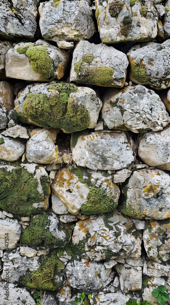 Fototapeta premium Ancient Stone Wall Eroded by Nature: 4K HD Wallpaper with AI-Generated Background
