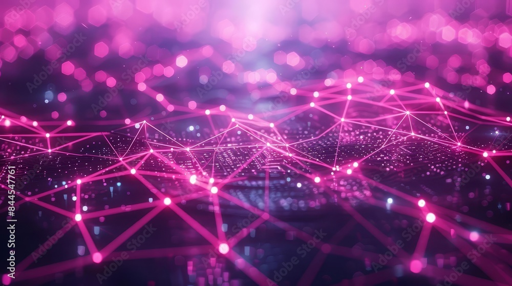 Vibrant pink and purple abstract digital network background symbolizing connectivity, technology, and data communication.