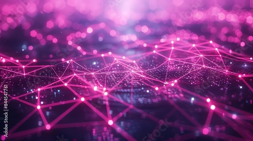Vibrant pink and purple abstract digital network background symbolizing connectivity, technology, and data communication.
