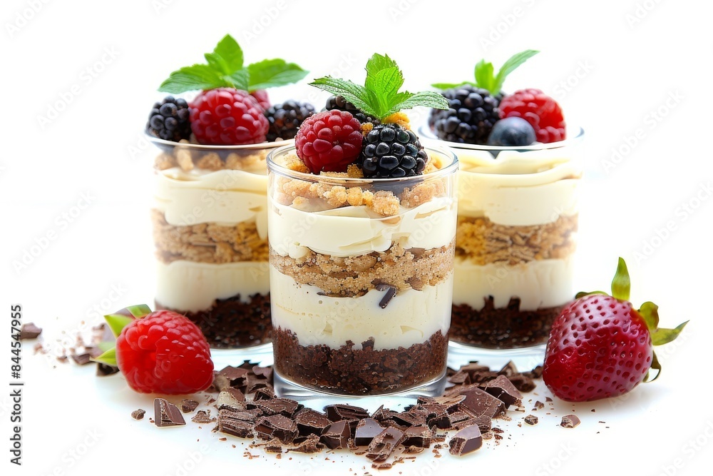 Layered berry parfaits with whipped cream and fresh fruit, perfect for a refreshing and delightful dessert experience Layered berry parfaits with whipped cream and fresh fruit, perfect for a refreshing and delightful dessert experience