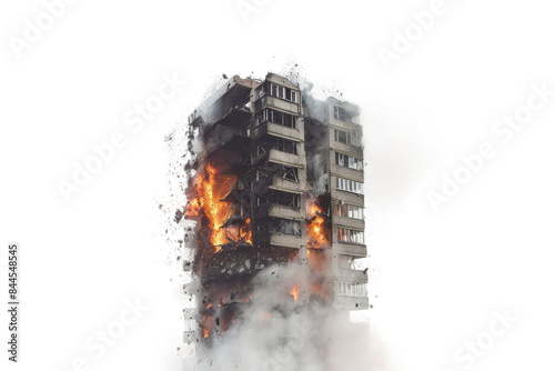 Building Exploding and Burning Isolated on Transparent Background