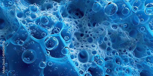 Cobalt Blue Detergent Action: High-resolution microscopy of cobalt blue-colored detergent molecules, showcasing surface cleaning and stain removal photo