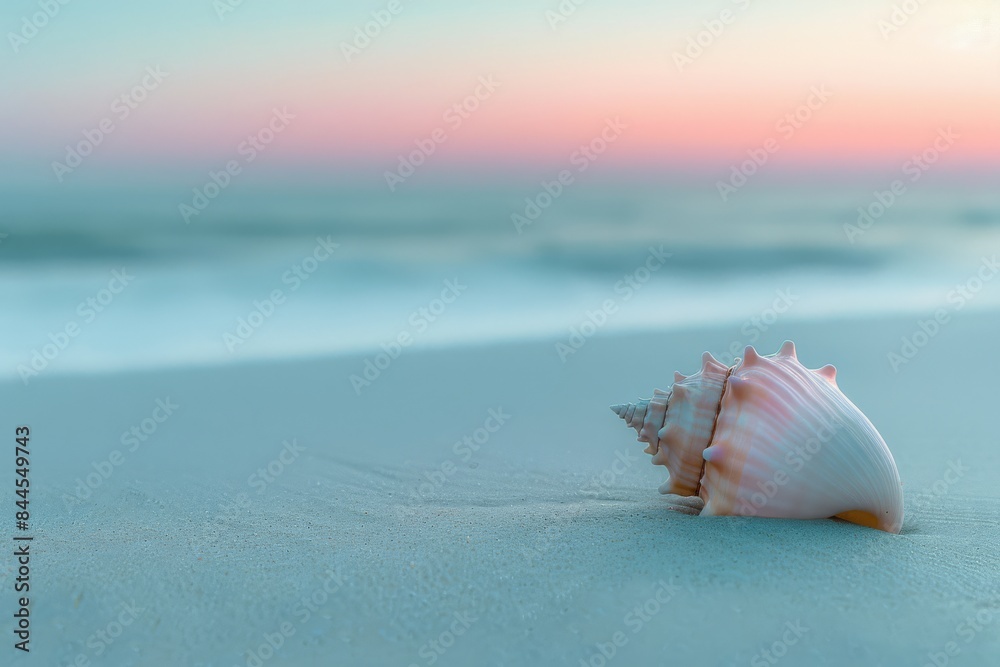 Minimalist Shell on Pastel Beach on a Blurred Background Minimalist Shell on Pastel Beach on a Blurred Background