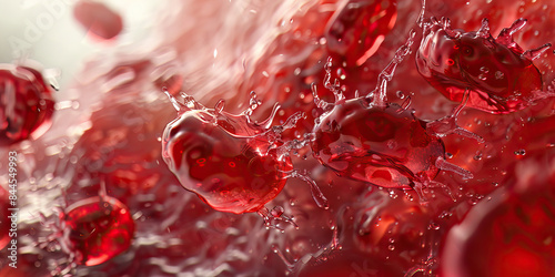 Crimson Red Hemoglobin Oxygenation: Microscopic examination of crimson red-colored hemoglobin molecules, depicting oxygen binding and release