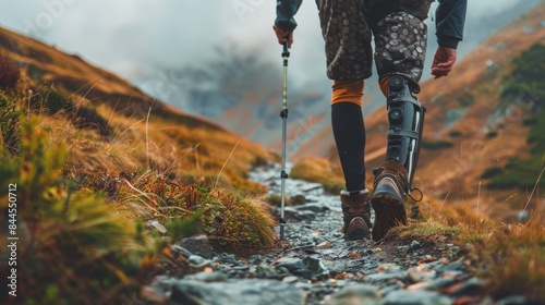 Inclusive Outdoor Activity: Person with Prosthetic Limb Hiking, Embracing Diversity and Accessibility in Nature Experiences
