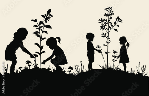 illustration of boy and girl Gardening And Planting the tree.