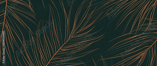 Elegant Dark Green Seamless Pattern with Fine Line Palm Leaves: Tropical Tranquility and Beauty