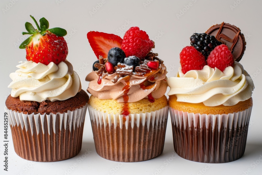 Elegant cupcakes with raspberry and strawberry toppings, perfect for a colorful and delightful dessert experience