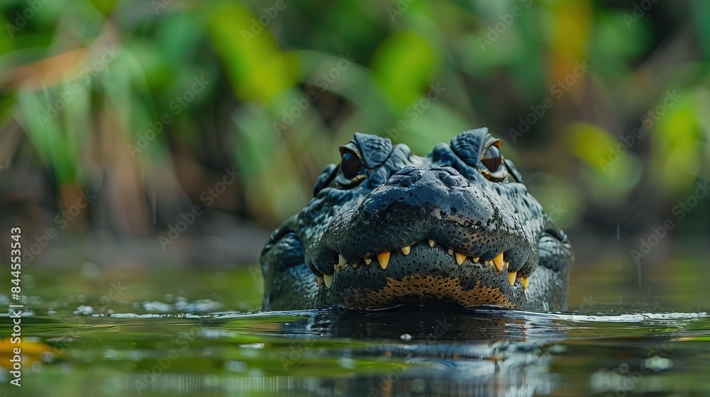 A crocodile is swimming in a body of water A crocodile is swimming in a body of water