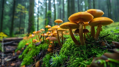 Mushrooms Growing in Lush Forest Underbrush