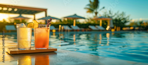 a summer with Cocktail beverages by the pool