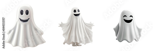 set of ghost decoration with a friendly smile isolated on transparent background