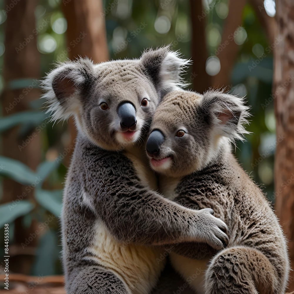 Naklejka premium Two Koalas Hugging Generative Art