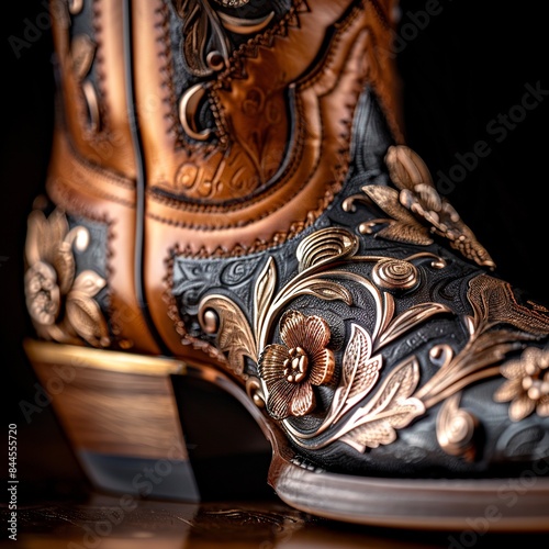 Explore the artistry and precision in the intricate details of a boot spur, showcasing the exquisite craftsmanship and design of the metalwork, a perfect blend of tradition and style.