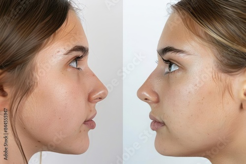 Before and after rhinoplasty showcasing the refinement of the nose shape