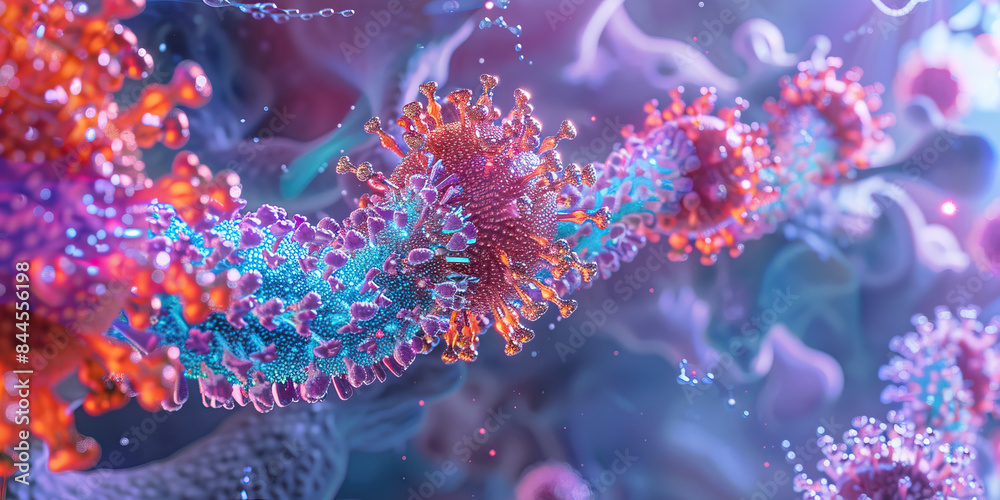 Fototapeta premium Virus Protein Functions: An illustration highlighting the functions of viral proteins in the replication and assembly of the novel virus