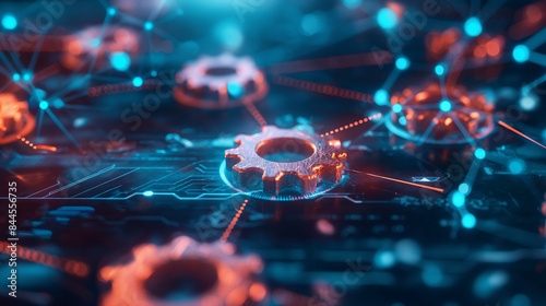 A sleek and modern illustration depicting a series of interconnected gears symbolizing the automated workflow of document lifecycle management, showcasing the precision and synchro