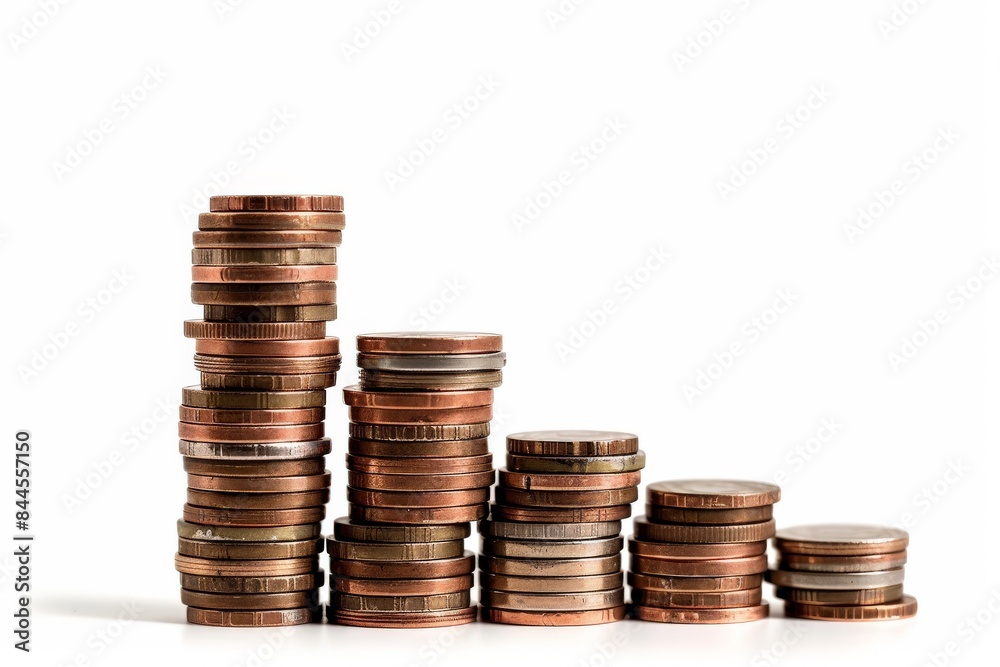A row of stacked coins, decreasing in height, symbolizing growth, investment, or financial success.