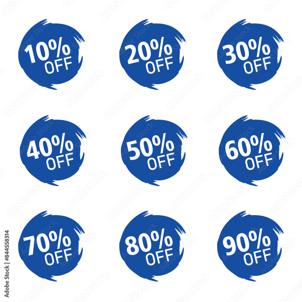 Discounts numbers of percent sign in blue and white colors isolated on white background, from 10% to 90% discounts. Discounts numbers of percent sign in blue and white colors isolated on white background, from 10% to 90% discounts.