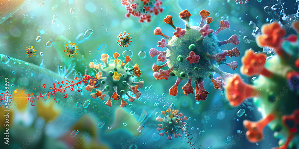 Virus Capsid Structure: A close-up view of the capsid of the novel virus, showing its protein coat that protects the viral genetic material Virus Capsid Structure: A close-up view of the capsid of the novel virus, showing its protein coat that protects the viral genetic material