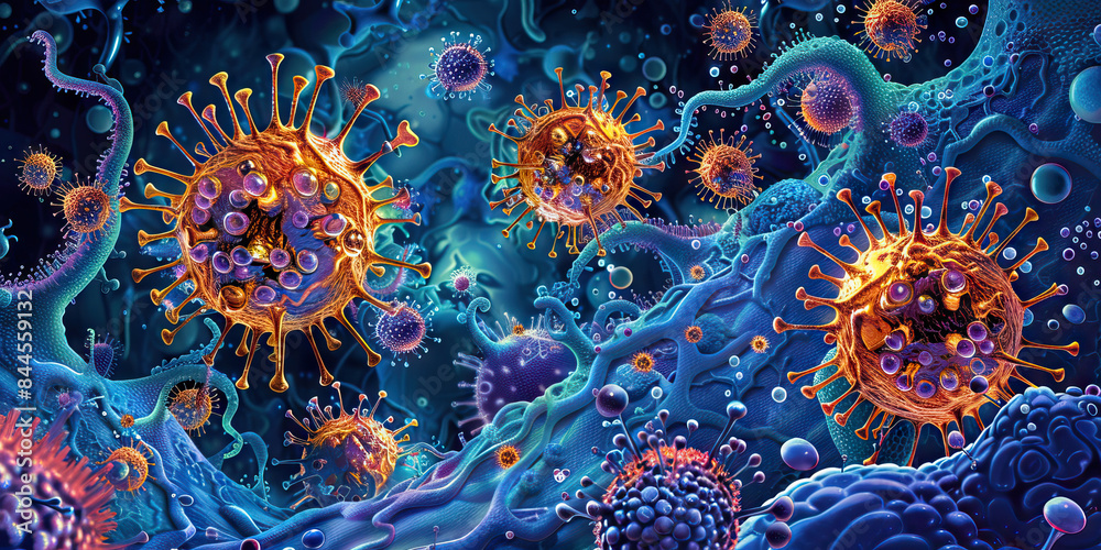 Viral Entry into Cells: An illustration showing how the novel virus enters host cells, including the binding of viral proteins to cell receptors and the internalization of the virus into the cell Viral Entry into Cells: An illustration showing how the novel virus enters host cells, including the binding of viral proteins to cell receptors and the internalization of the virus into the cell