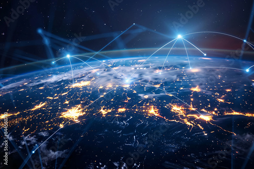 Quantum internet: Illustrate a world connected by the quantum internet, enabling unprecedented security and speed