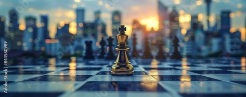 Wallpaper Mural Chess piece on board with blurred city skyline background. Torontodigital.ca