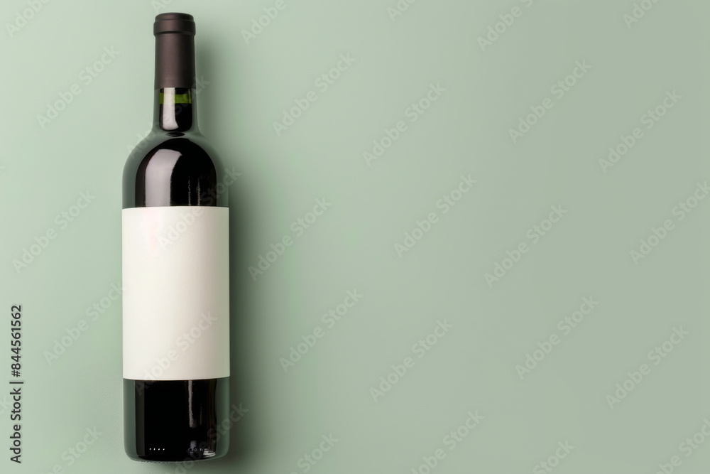 close up horizontal isolated image of a blank label bottle of wine over pastel colour neutral background, copy space