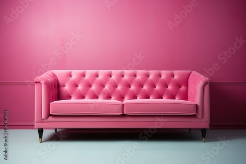 stylist and royal Fashionable comfortable stylish pink fabric sofa with black legs on pink background