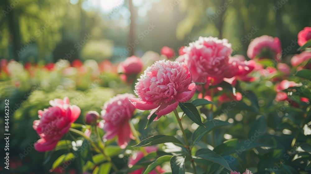 Obraz premium Stretch of pink peonies extends into the distance creating a stunning view at the center of Grishko Garden