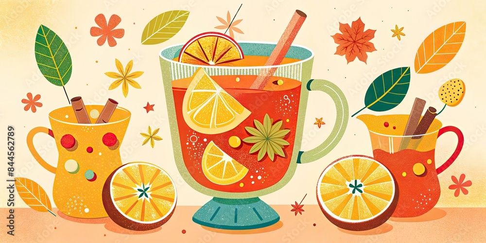 Festive holiday drinks with citrus slices. Festive holiday drinks with citrus slices.