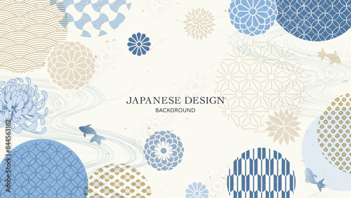 クールな和柄と花の背景／納涼イメージ