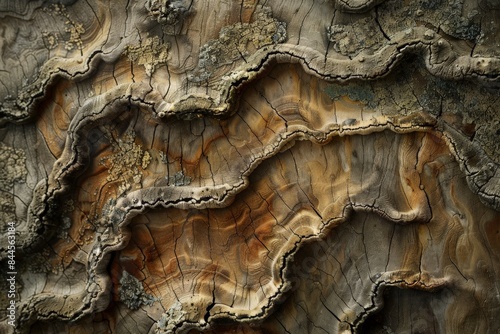 Close-up of textured tree bark with intricate patterns and colors.