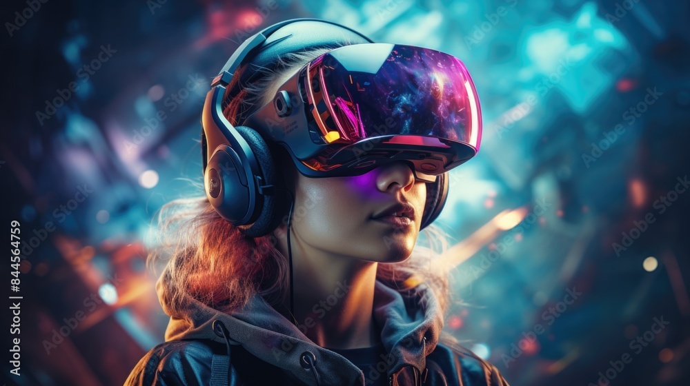 Futuristic Virtual Reality Experience with Stylish Young Gamer Futuristic Virtual Reality Experience with Stylish Young Gamer