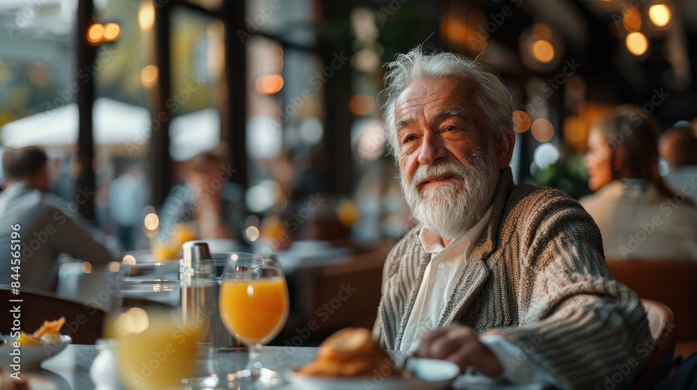 Elderly Gentleman Enjoying Breakfast at Cozy Cafe Elderly Gentleman Enjoying Breakfast at Cozy Cafe
