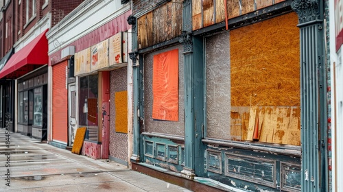 Abandoned Urban Storefronts with Boarded Windows