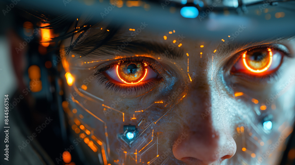 A girl's face in a high-tech style. The future A girl's face in a high-tech style. The future