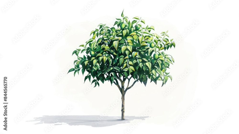 Obraz premium An illustration of a solitary avocado tree set against a white background