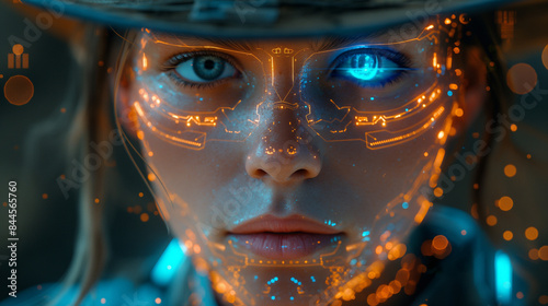 A girl s face in a high-tech style. The future 