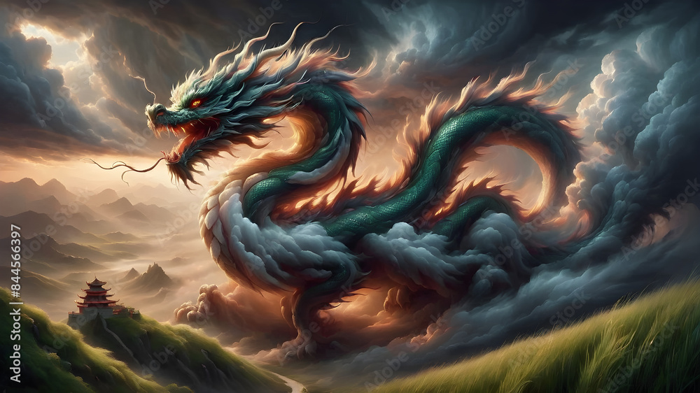 Chinese dragon in the cloudy sky Chinese dragon in the cloudy sky
